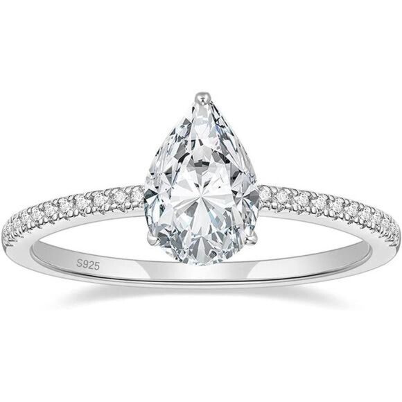 Cubic Zirconia  Ring Cubic Zirconia Engagement Ring Sterling Silver - SIZE 6 - Picture 4 of 6